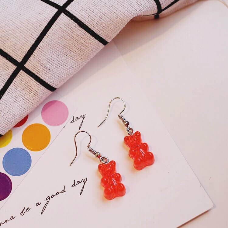 White Tanuki Earring Cherry 🍒 Gummy Bear Earrings