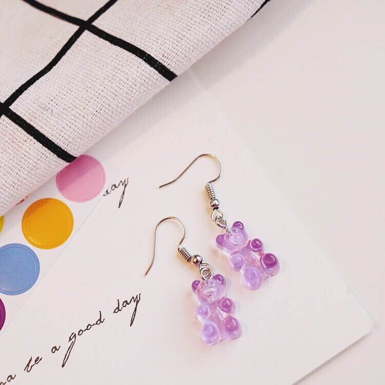 White Tanuki Earring Grape Gummy Bear Earrings
