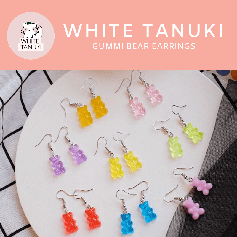 White Tanuki Earring Gummy Bear Earrings