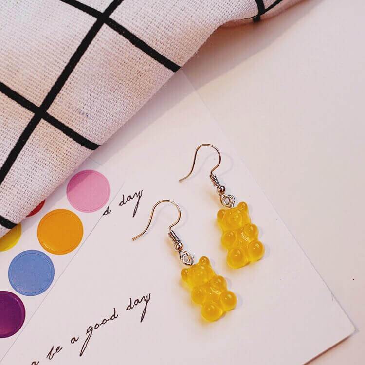 White Tanuki Earring Orange Gummy Bear Earrings