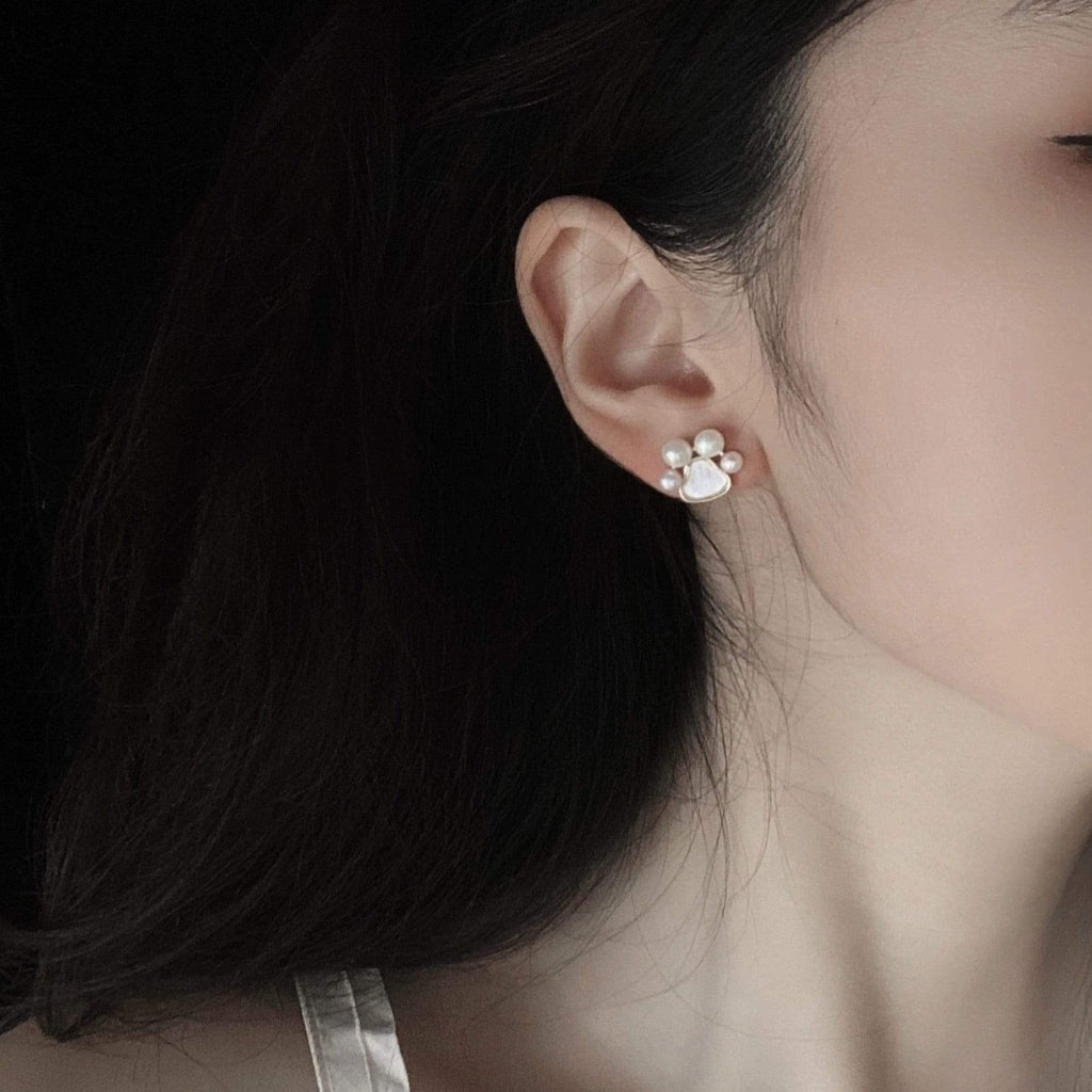 White Tanuki Earrings Paw Print Earrings