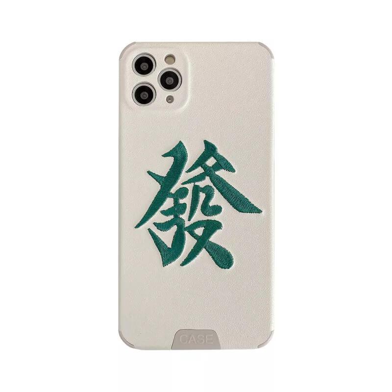 White Tanuki Embroidered Mahjong Phone Case