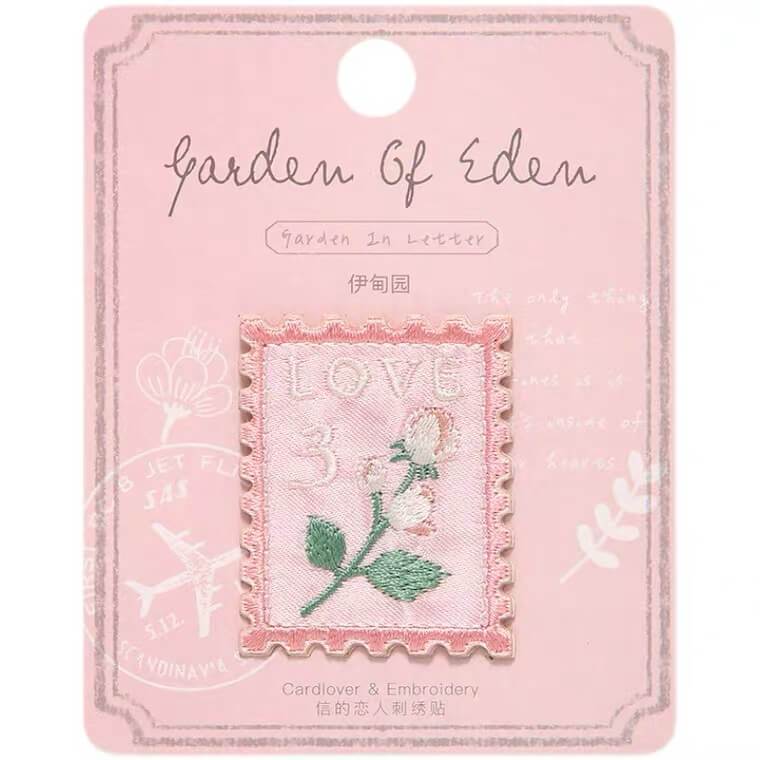 Floral Stamps Embroidered Patch | White Tanuki