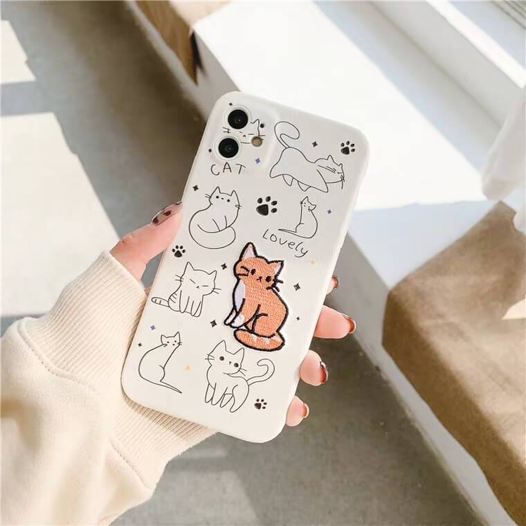 White Tanuki For iphone 11 / Cat My Pets Embroidered Phone Case