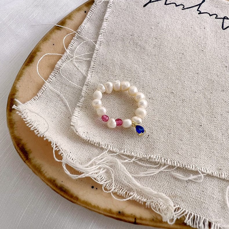 White Tanuki Gem and Pearls Ring