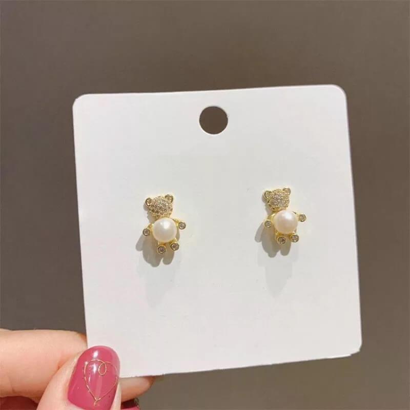 White Tanuki Gift Bears Earrings