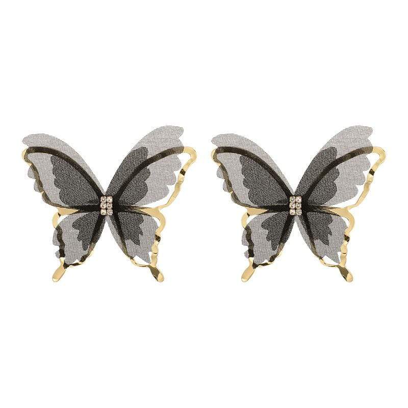 White Tanuki Gilded Butterflies Earrings