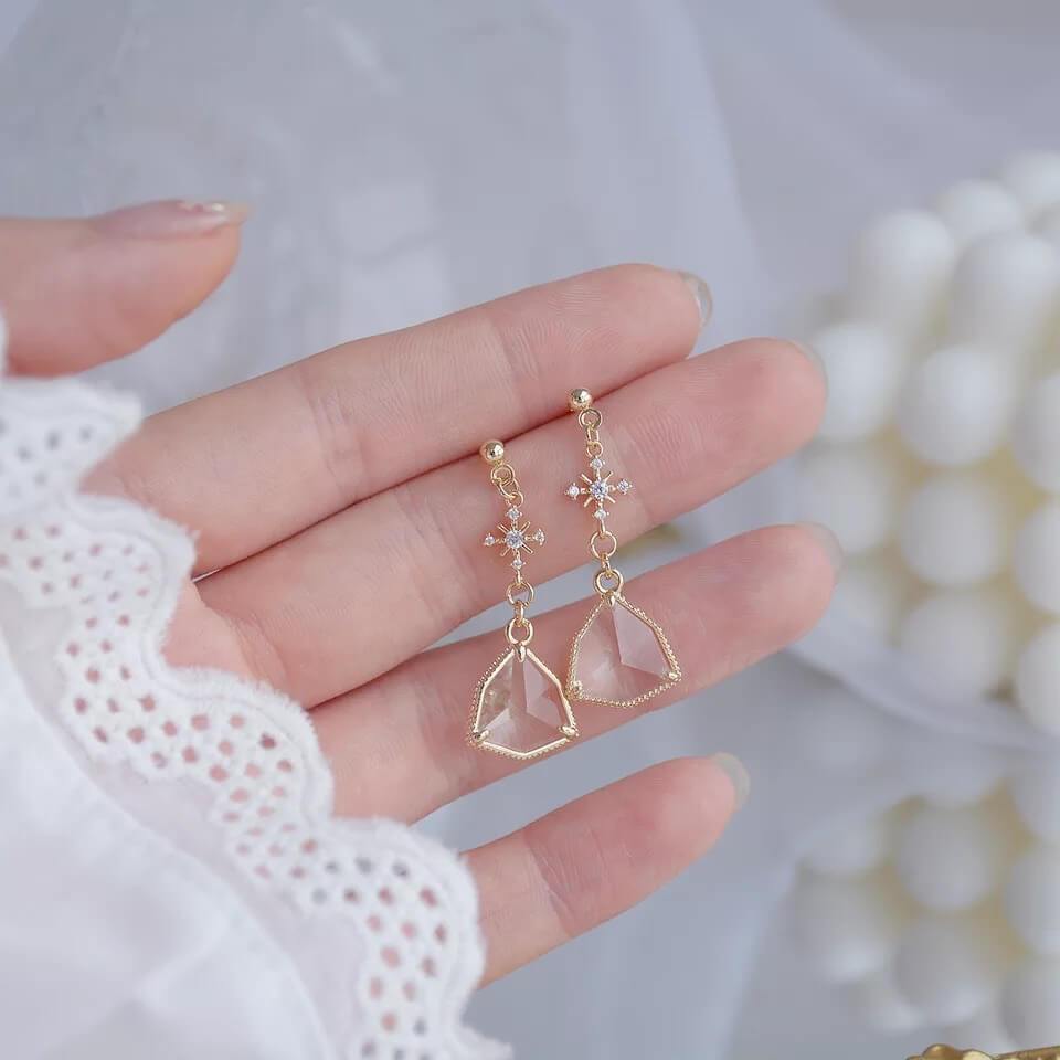 White Tanuki Glass Crystal Earrings