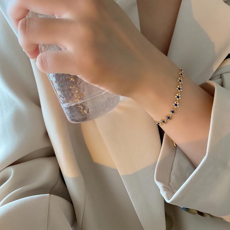 White Tanuki Gold and Navy Floral Bracelet