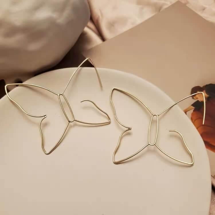 White Tanuki Gold Butterfly Hoops
