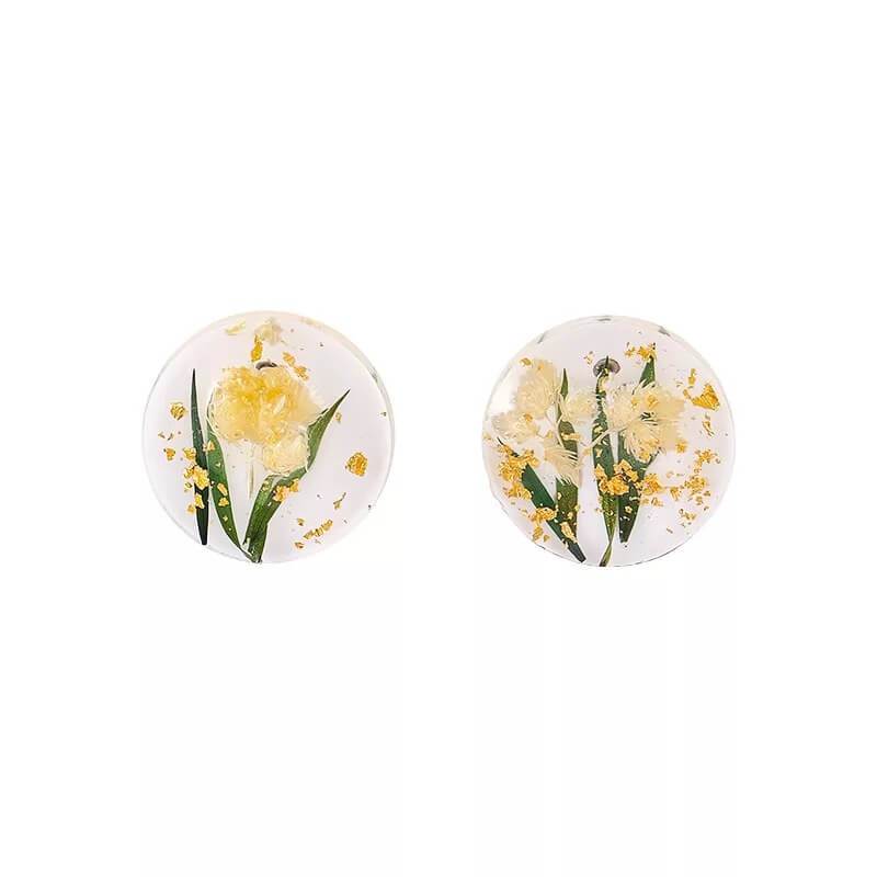 White Tanuki Gold Floral Earrings