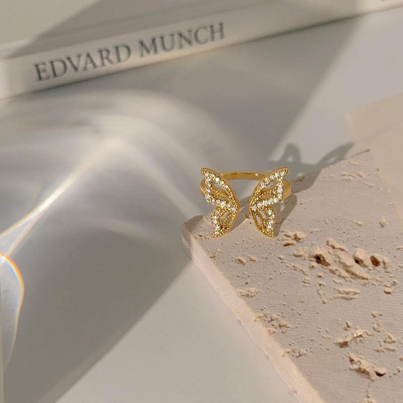 White Tanuki Golden Butterfly Earrings