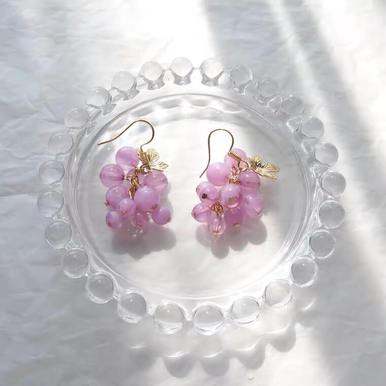White Tanuki Grapes Earrings
