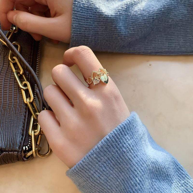 White Tanuki Hearts of Gold Ring