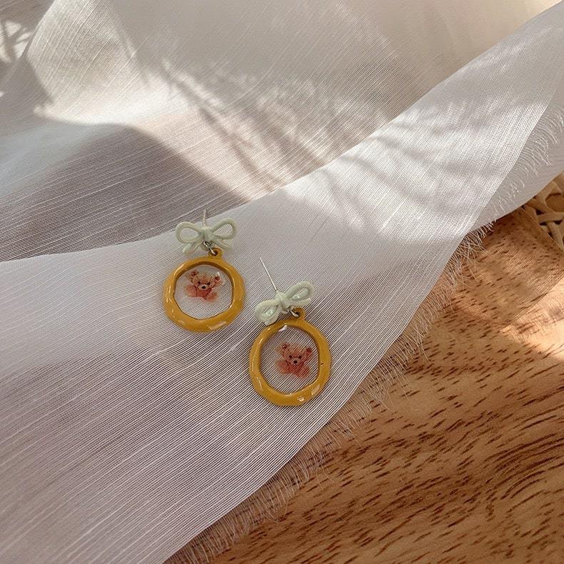 White Tanuki Honey Bear Earrings