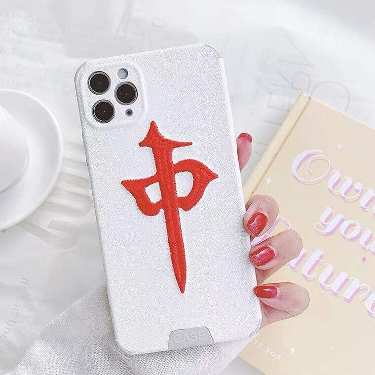 White Tanuki iPhone12Pro / Red Zhong Embroidered Mahjong Phone Case