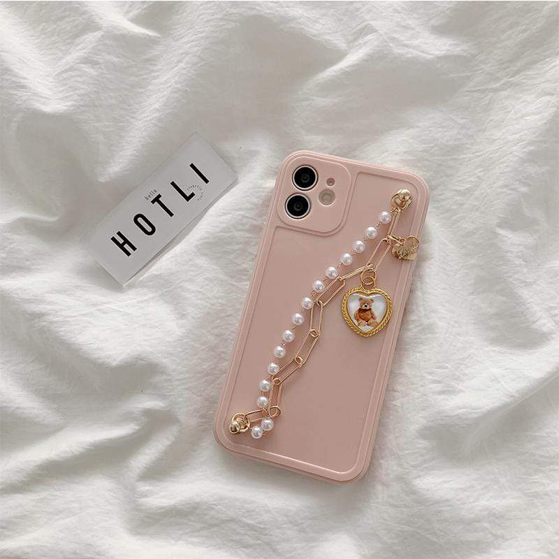 White Tanuki iPhone7/8/SE 粉色 / Pink Teddy Bear Pendent Phone Case