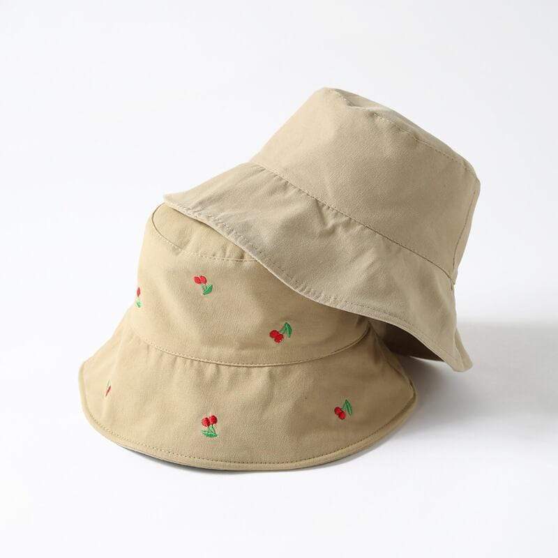 White Tanuki Khaki Cherry Reversible Hat