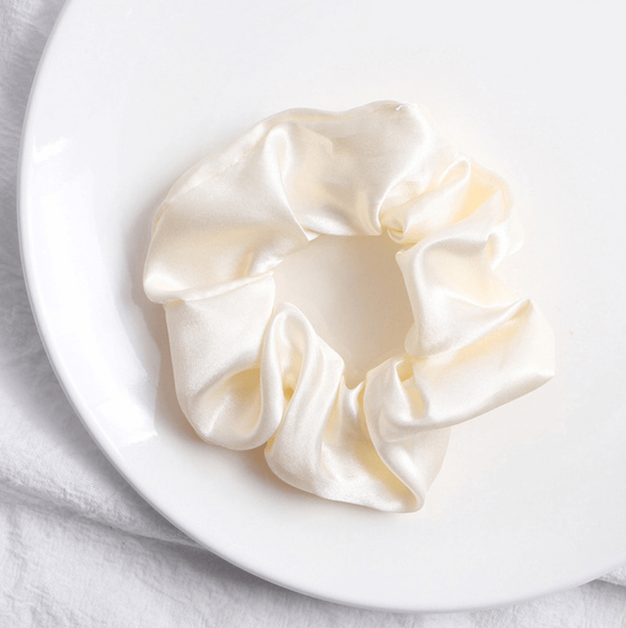 White Tanuki Milky White Satin Scrunchies