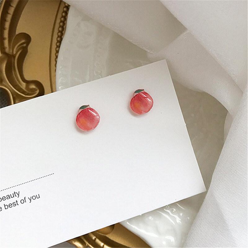 White Tanuki Mini Peach Earrings