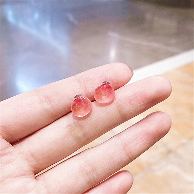 White Tanuki Mini Peach Earrings