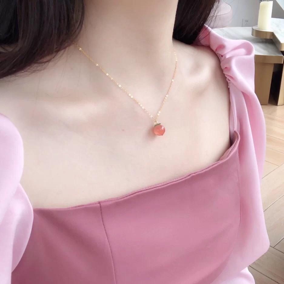 White Tanuki Mini Peach Necklace