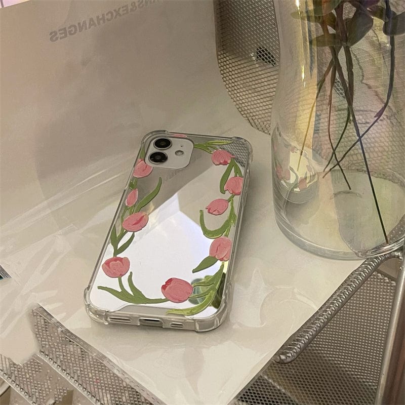 White Tanuki Mirror of Tulips Phone Case