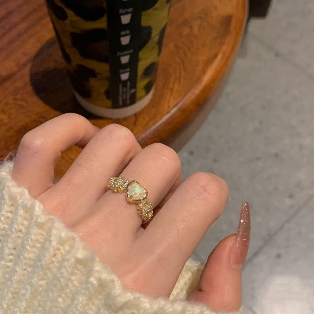 White Tanuki Moonstone Hearts Ring