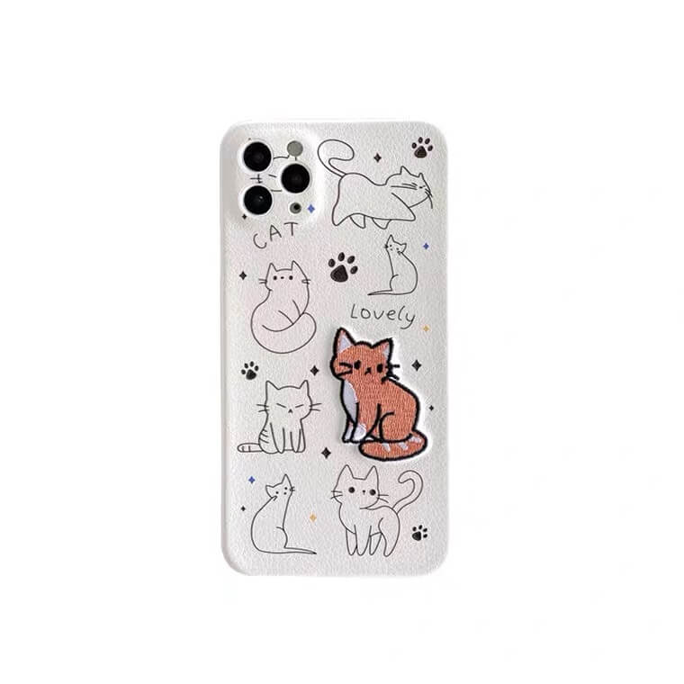 White Tanuki My Pets Embroidered Phone Case