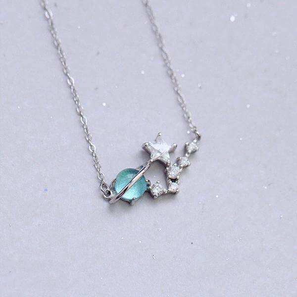 White Tanuki Necklace Neptune with Stars The Blue Planet Necklace