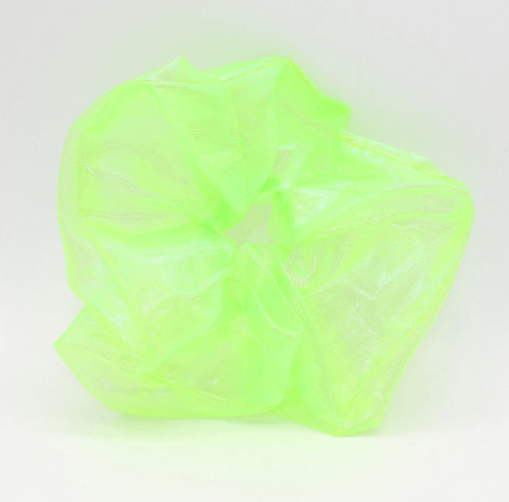 White Tanuki Neon green Fake Holo Scrunchies