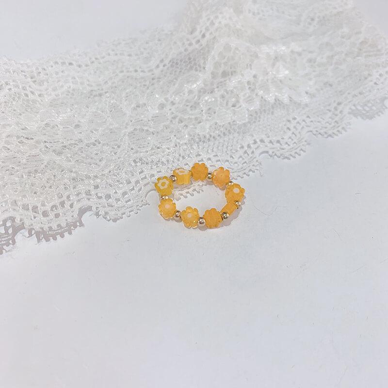 White Tanuki Orange Summer Beaded Rings
