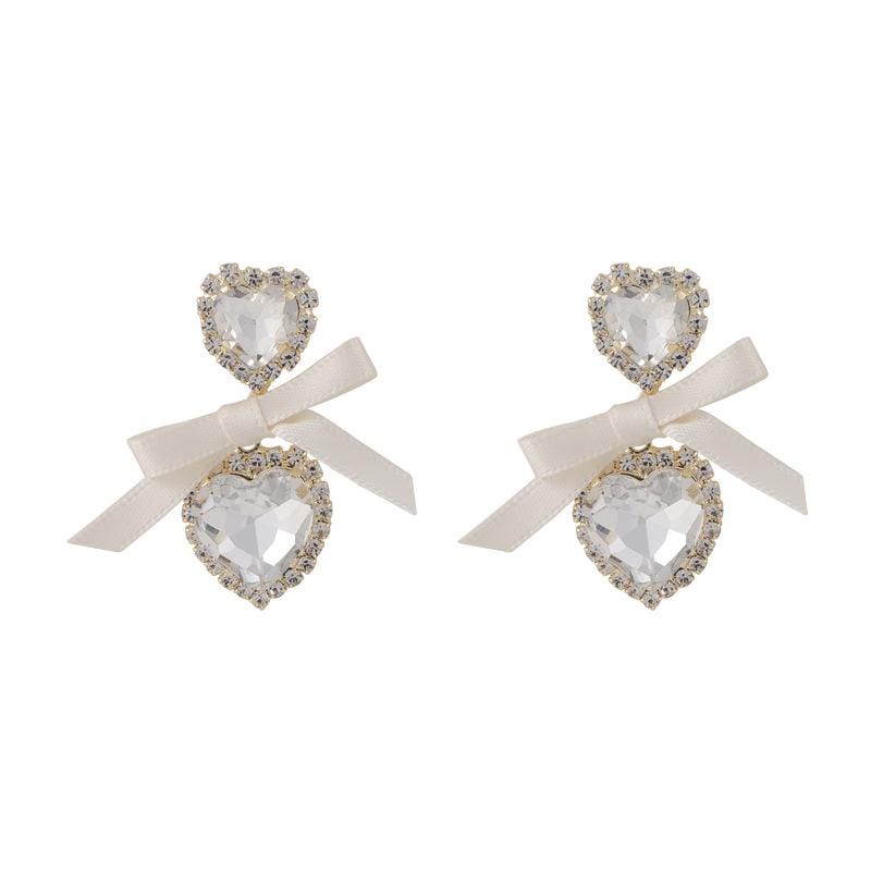 White Tanuki Palace Hearts Earrings