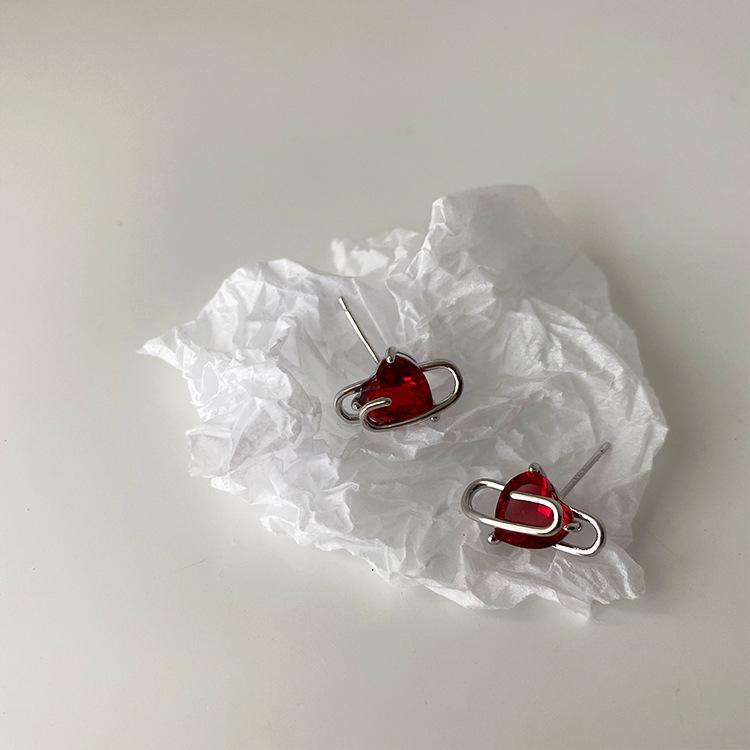 White Tanuki Paper Clip Heart Earrings
