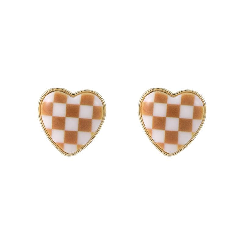 White Tanuki Patterned Hearts Earrings