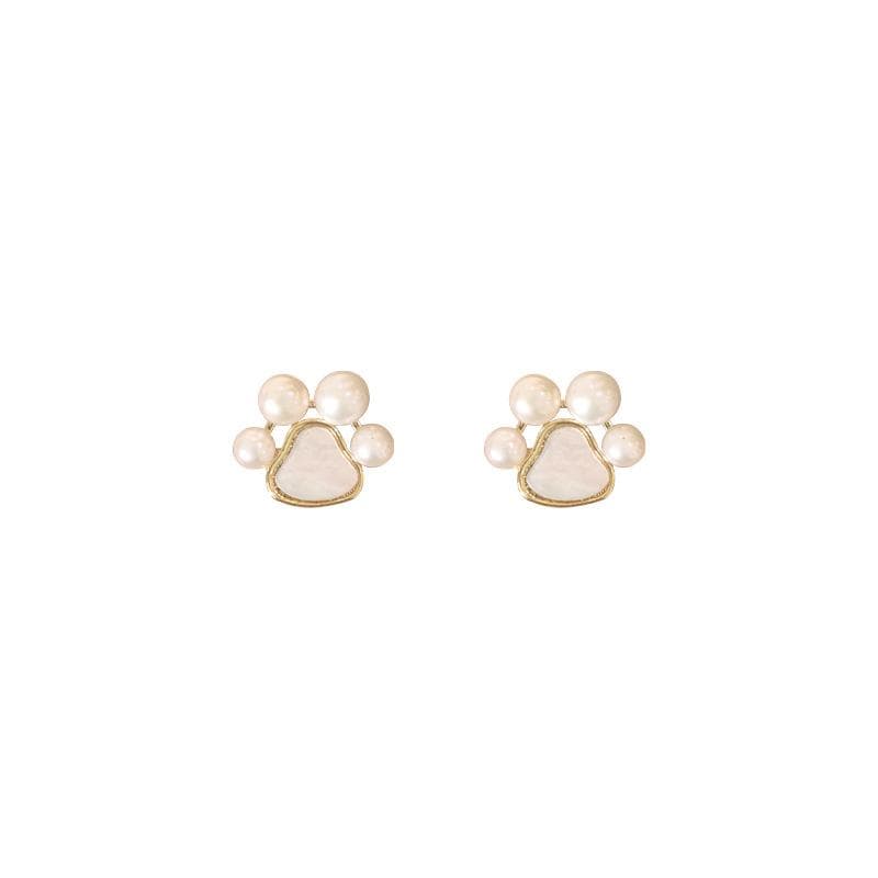 White Tanuki Paw Print Earrings