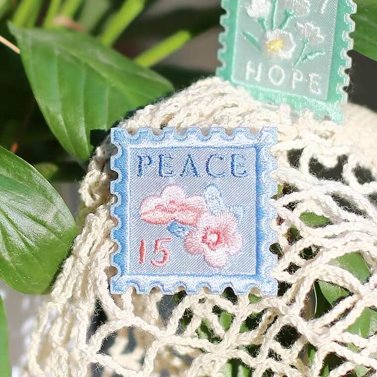 White Tanuki Peace Floral Stamps Embroidered Patch