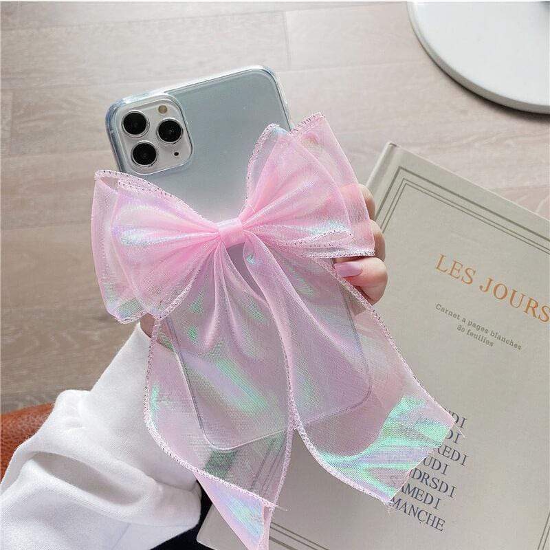 White Tanuki Phone Case For iPhone 8 / Pink Bow Iridescent Bow Phone Case