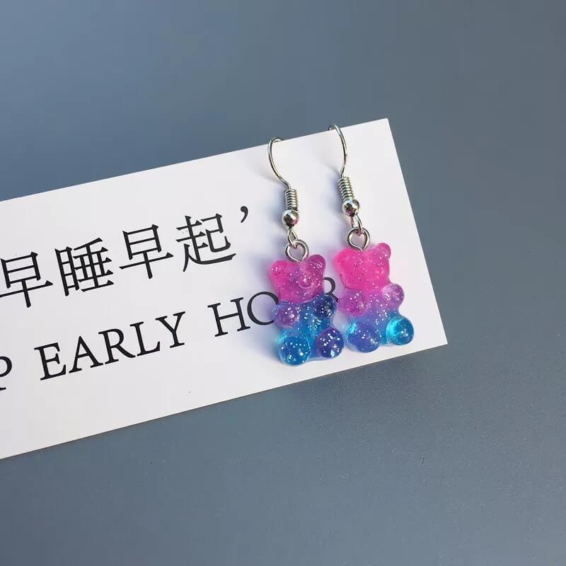 White Tanuki Pink - Blue Ombre Gummy Bear Earrings