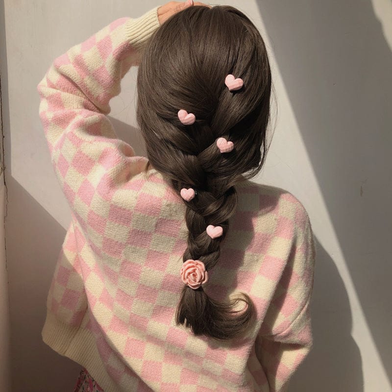 White Tanuki Pink Love Hair Clips