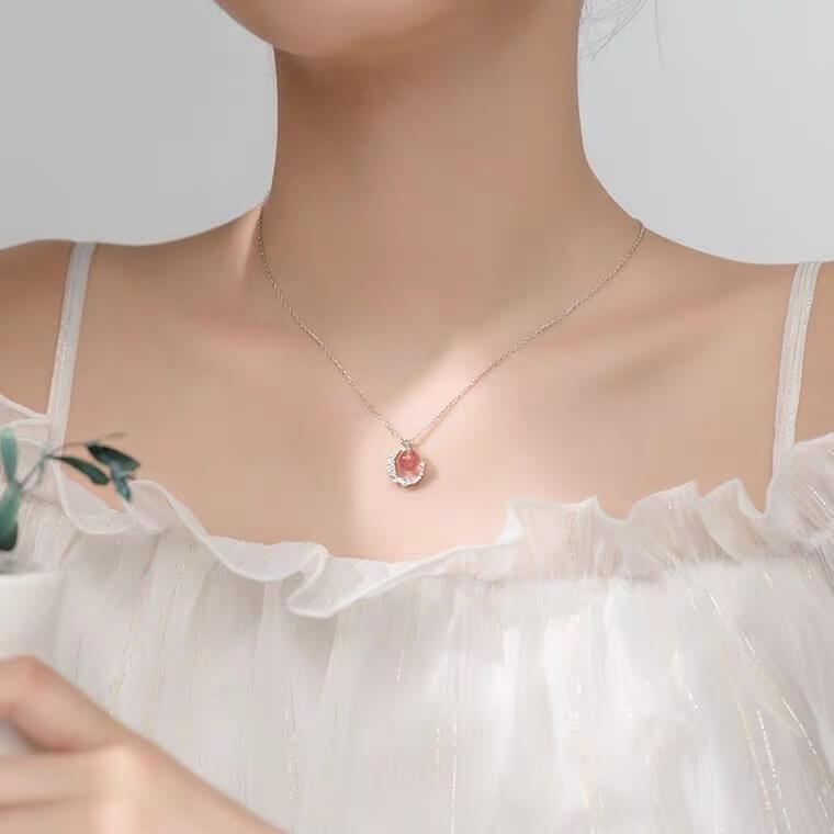 White Tanuki Pink Moon Necklace