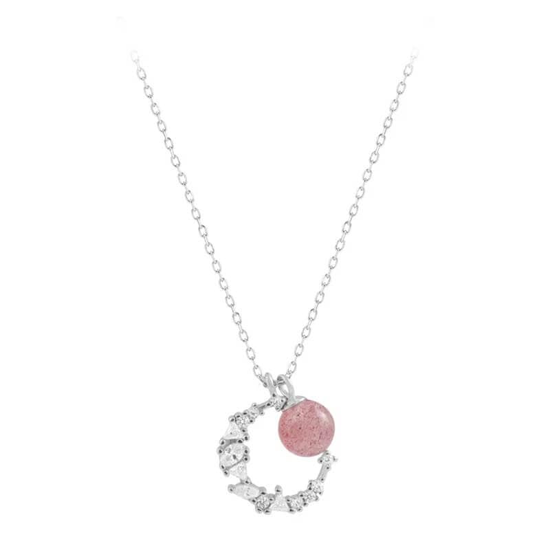White Tanuki Pink Moon Necklace