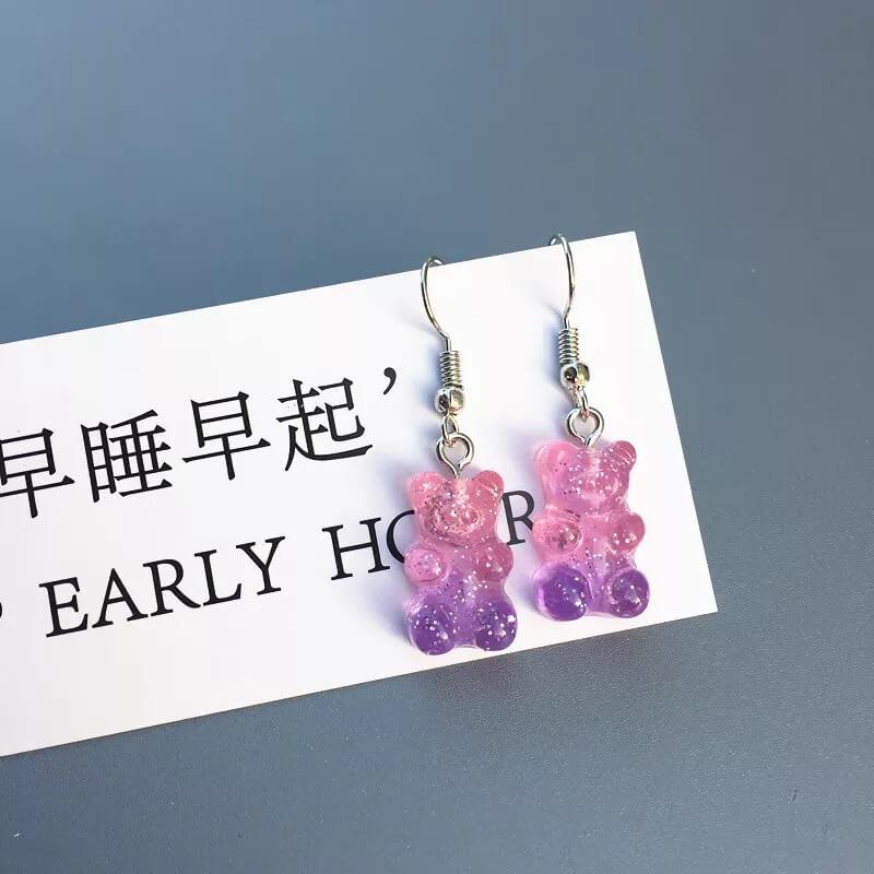White Tanuki Pink - Purple Ombre Gummy Bear Earrings