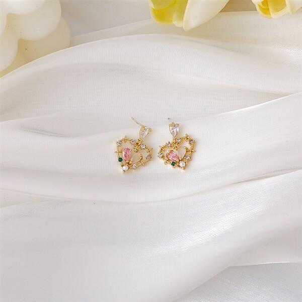 White Tanuki Pink / Standard Shipping Floral Equinox Earrings
