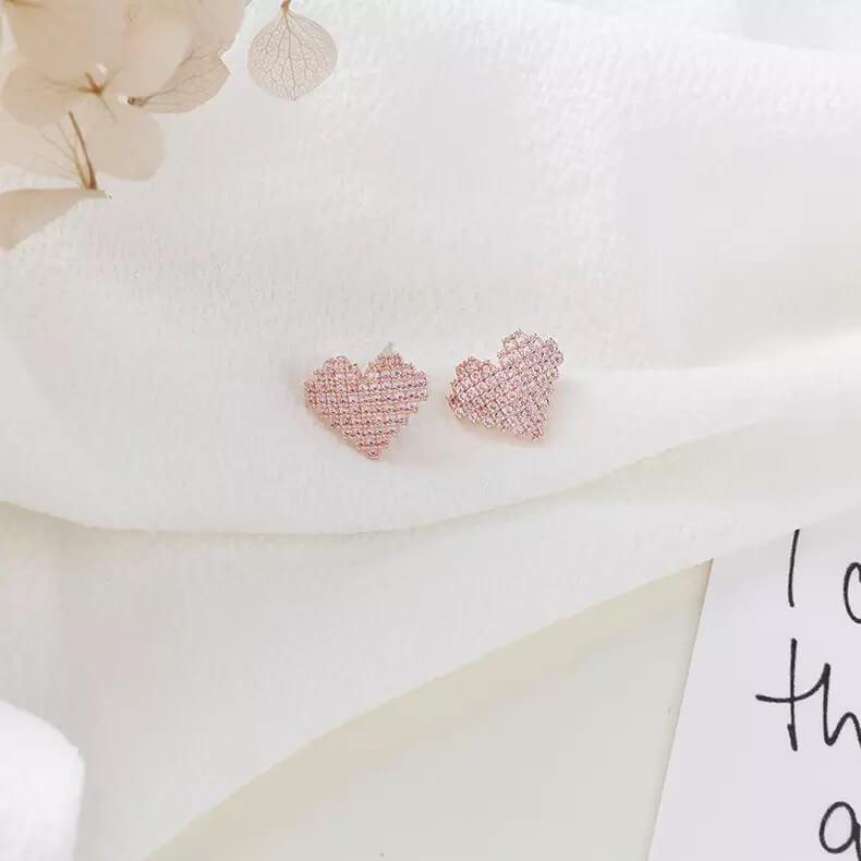 White Tanuki Pixel Hearts Earrings