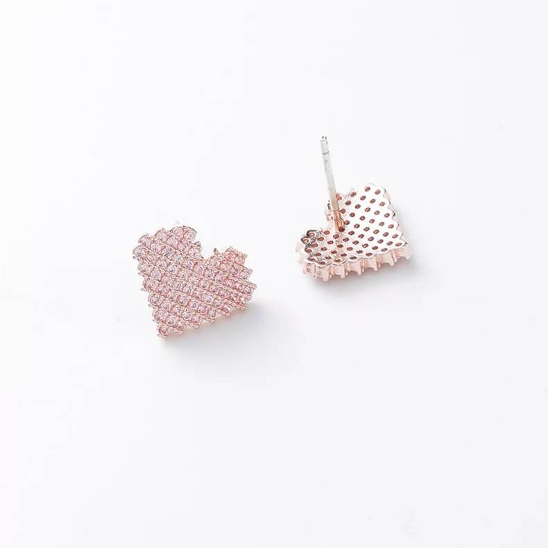 White Tanuki Pixel Hearts Earrings