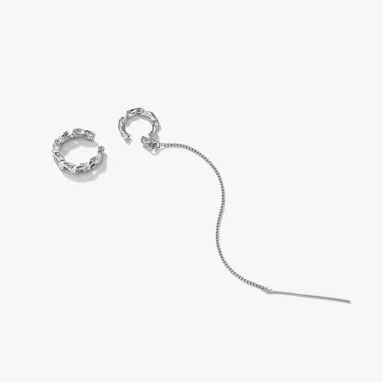 White Tanuki Platinum Duo Cuff and Threader Earrings