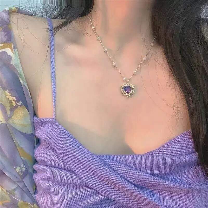 White Tanuki Purple Heart Necklace
