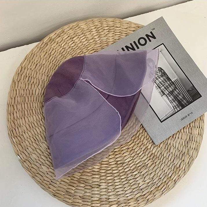 White Tanuki Purple Mesh Bucket Hat