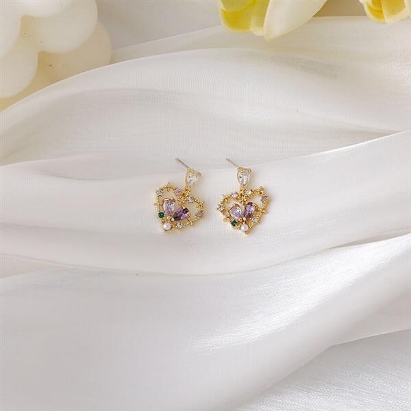 White Tanuki Purple / Standard Shipping Floral Equinox Earrings